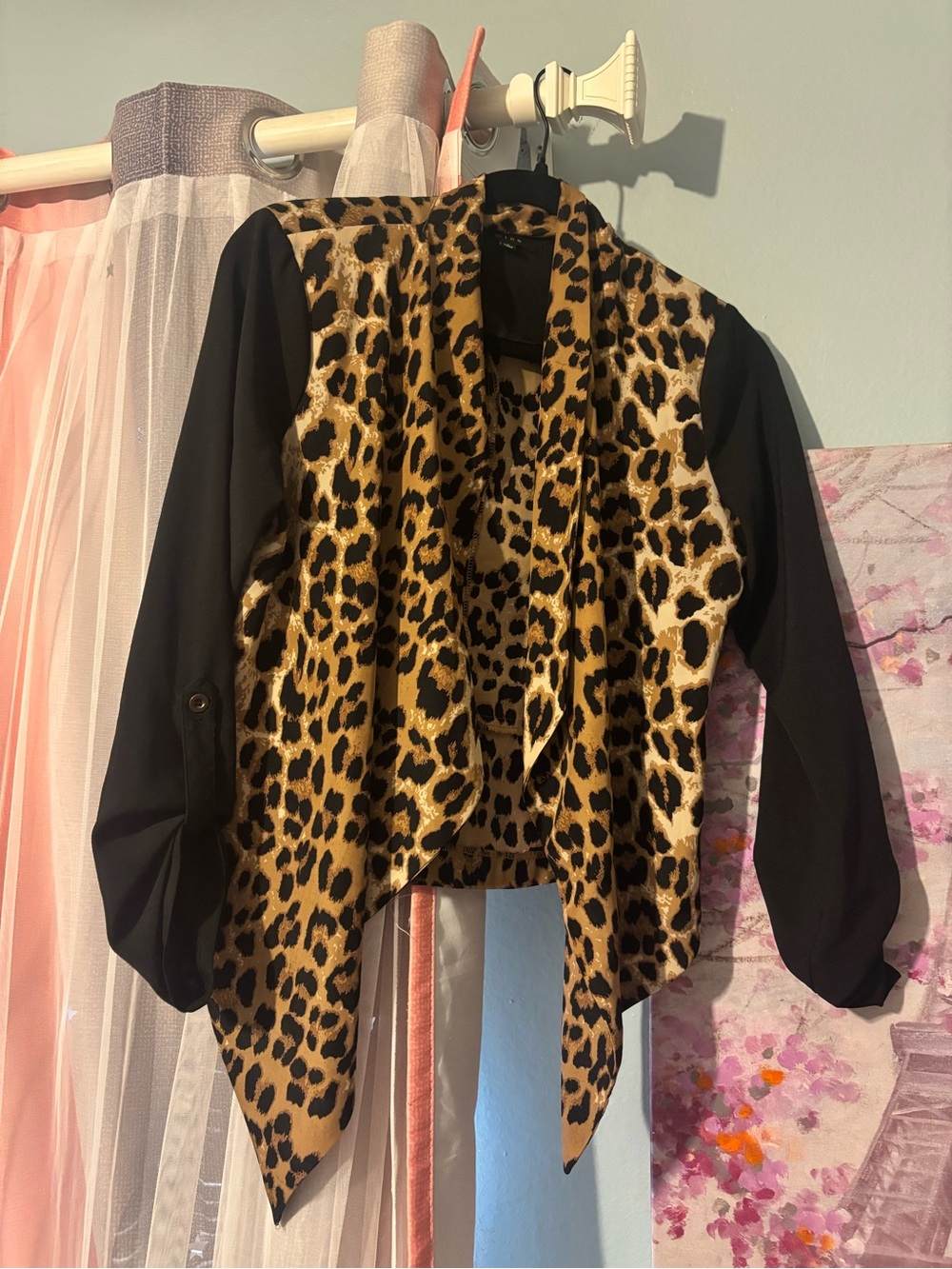 mine Leopard Print Open-Front Jacket in Tan & Black